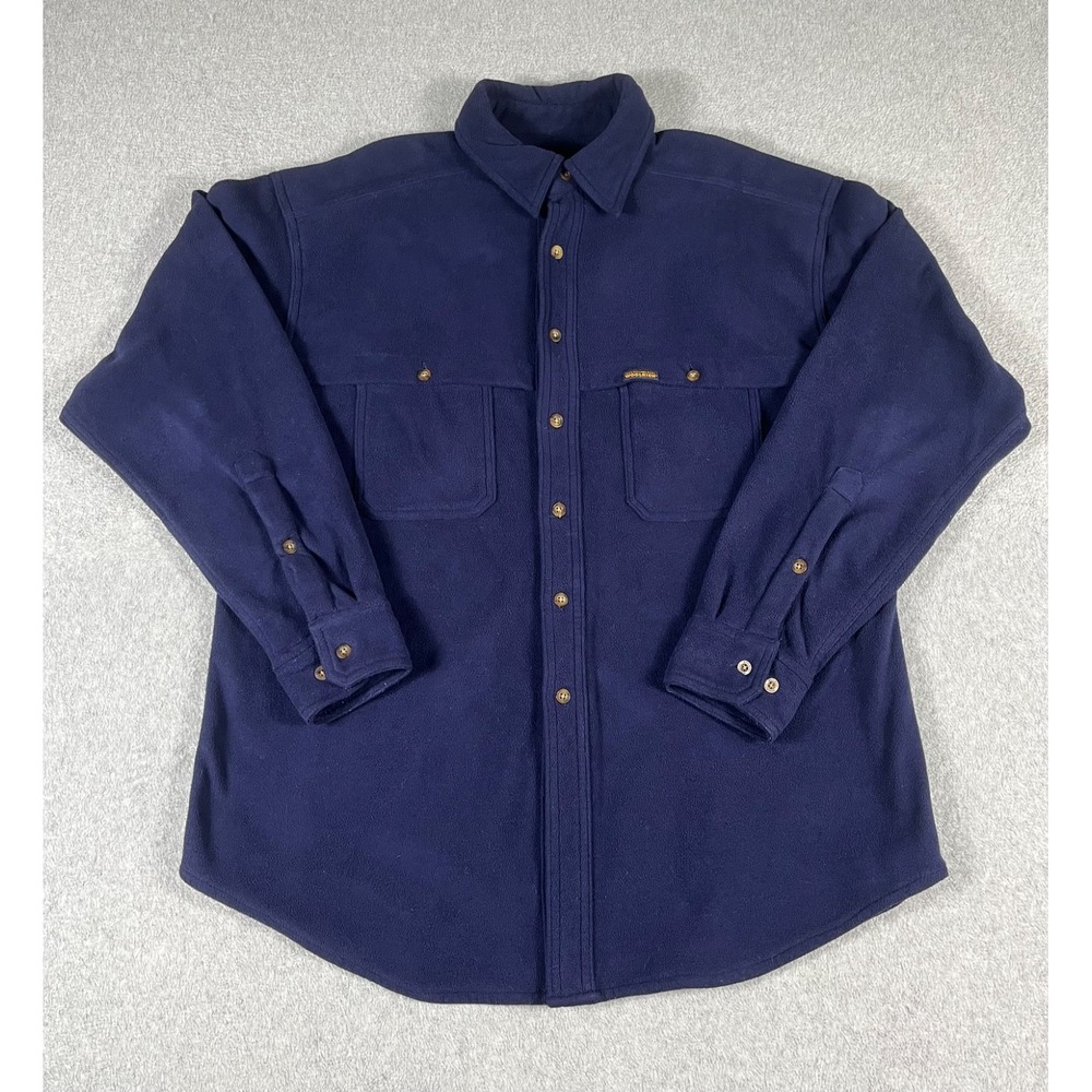 Vintage Woolrich John Rich&Bros Men Shacket Large Fleece Shirt Jacket Navy Blue